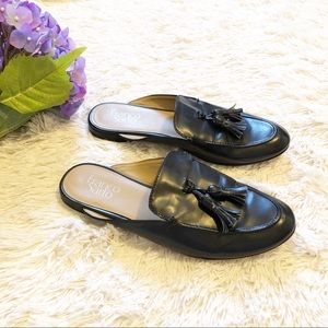 Franco Sarto Black Vegan Leather Loafer Mules